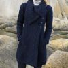 Manteau Irlandais femme Grand col laine mérinos Bleu marine