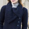 Manteau Irlandais femme Grand col chunky Bleu marine