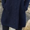 Manteau long Irlandais femme laine mérinos bleu marine