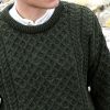 Pull Irlandais femme-homme Ras de cou Laine Mérinos Vert armée