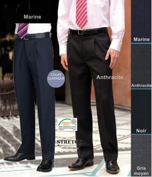 Pantalon Homme, à pinces, Coupe classique, résistance, fluidité et élégance