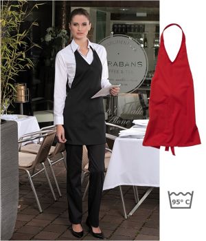 Tablier bistro, Col en V, Poche latérale, peut bouillir, 58 couleurs au choix