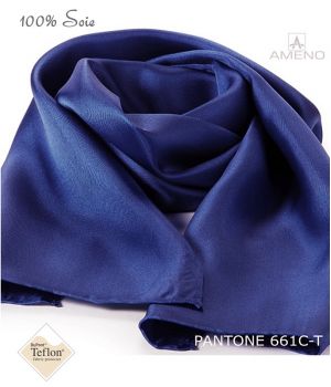 Foulard Femme 100% Soie, Bleu Saphir, Doux au toucher, 20 x 160 cm