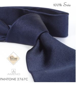Cravate 100% Soie, Marine, Doux au toucher, Traité anti taches, Largeur 7 cm.