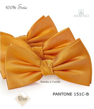 Noeud papillon, 100% Soie, Orange, Doux au toucher, Déjà noué