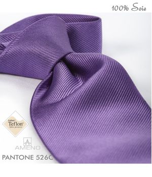 Cravate 100% Soie, Violet, Doux au toucher, Traité anti taches, Largeur 7 cm