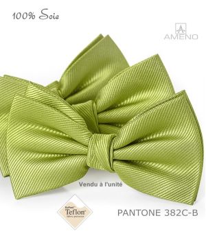 Noeud papillon, 100% Soie, Vert chartreuse, Doux au toucher, Déjà noué.
