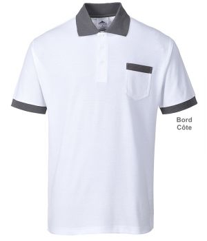 Polo Blanc et gris, Poche poitrine, Col et bout des manches tricot