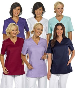 Blouse médicale femme manches courtes, Col V arrondi, poches latérales