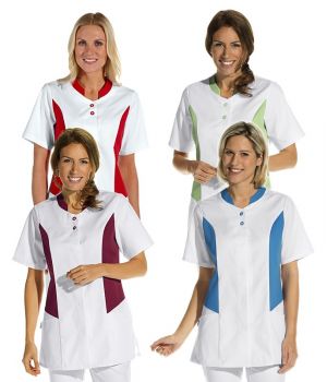 Blouse courte à manches 1/2, Blanc et Couleur, Boutons pression de couleur