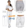 Pantalon blanc femme, Coupe slim, Surpiqures de couleur, cordon de serrage