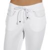 Pantalon blanc femme, Coupe slim, Surpiqures de couleur, cordon de serrage