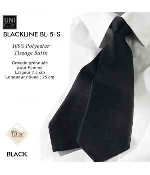 Cravate courte pour Femme, Noire, Pré-nouée, Polyester, 7.5 x 25 cm, anti-tache