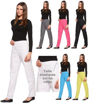 Pantalon femme, Effet ventre plat, Taille côté élastiquée, Sans poche