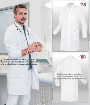 Blouse blanche médicale homme, Lavage des mains facilité, Manches longues