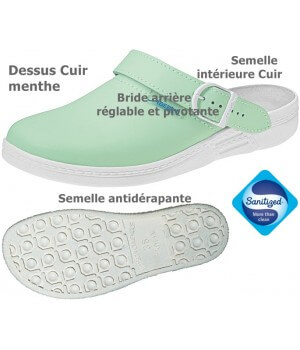 Sabot confort Bride pivotante Dessus semelle intérieure cuir vert 