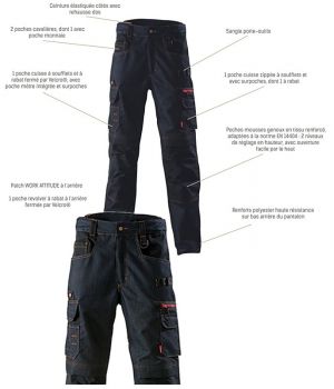 Jean Bleu Indigo et Noir de Travail, Pantalon Professionnel Adolphe Lafont