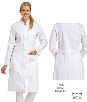Blouse blanche Femme, Manches longues, Col officier, Boutonnage sous patte