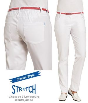 Pantalon Blanc Femme, Classic Style, Ceinture avec zone Stretch