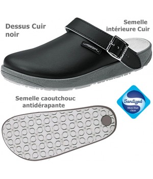 Chaussures de travail, Dessus et semelle intérieure cuir, antidérapantes, Noir