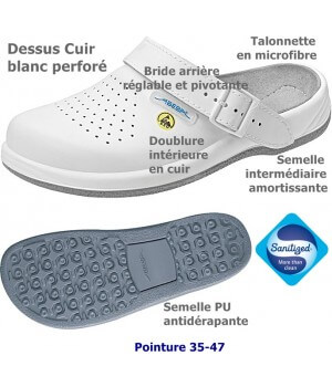 Chaussures de travail, Dessus, doublure et semelle intérieure en cuir, antidérapantes, Blanc