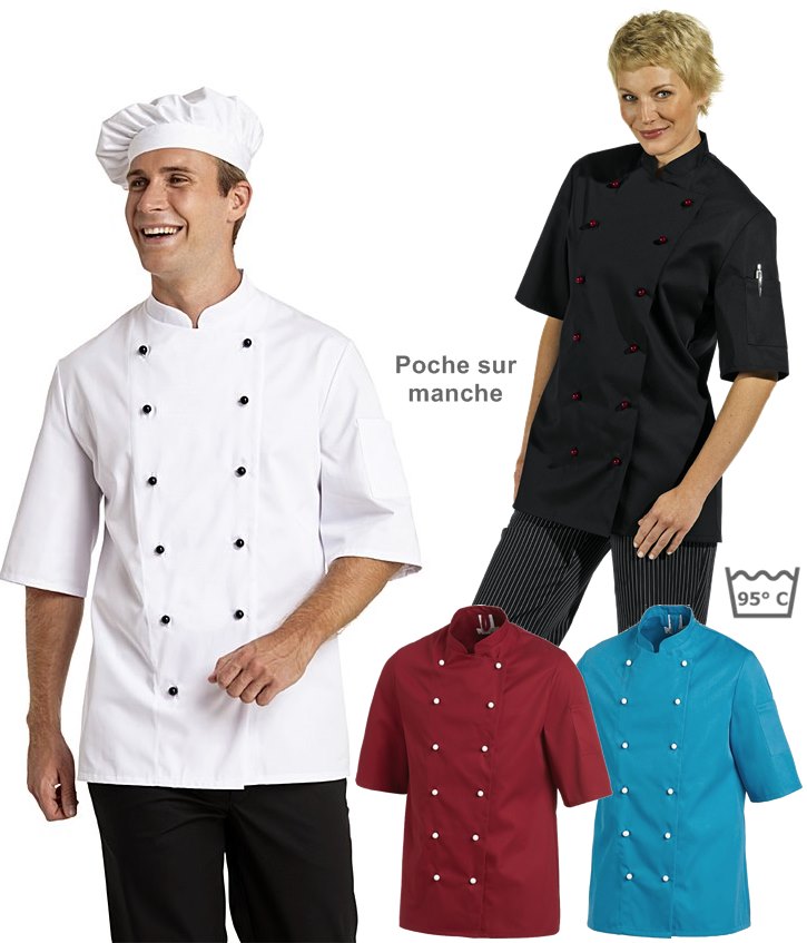 Baoblaze 2x Vestes de Chef Blouse Veste de Cuisine Manches Courtes avec Poche