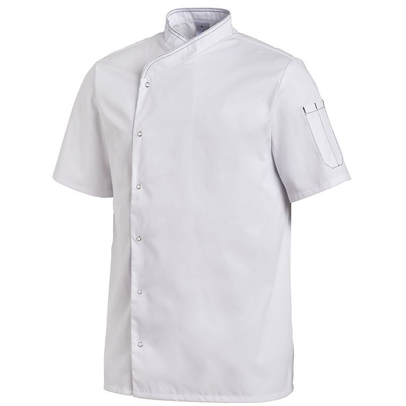 Veste de cuisine Manches courtes, Surpiqûres contrastées au col