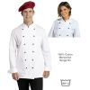 Veste de cuisine, 100% coton sergé fin, Poche poitrine, Larges manchettes à revers.