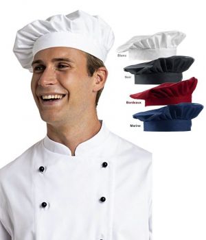 Toque cuisine Chef, bride auto-agrippante, Blanc, 100 % coton