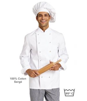 Veste de cuisine, Patte de boutonnage 6 points, 100% coton sergé, Poche poitrine