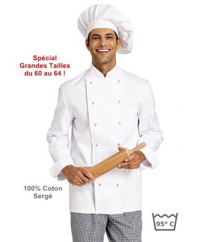 Veste de cuisine, Grandes Tailles, Patte de boutonnage 6 points, 100% coton sergé