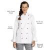 Veste de cuisine femme, manches longues,forme cintrée, coton sergé, peut bouillir