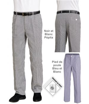 Pantalon Cuisine Homme et Femme, 100% Coton, Taille Elastiquée au Dos