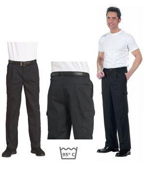 Pantalon cargo homme, PolyCoton, noir, 6 poches, entretien facile