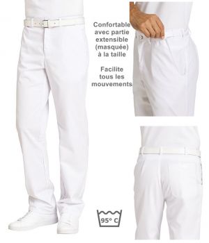 Pantalon blanc homme, entretien facile, taille élastiquée confortable