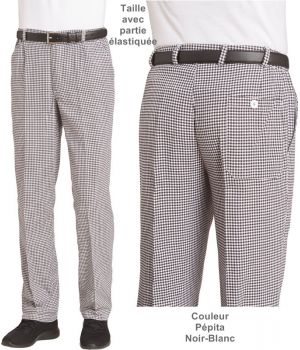 Pantalon de Cuisinier, Pantalon Boulanger, Pépita Noir-Blanc, Coton