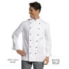 Veste de cuisine, manches longues, 100% coton, boutons boule