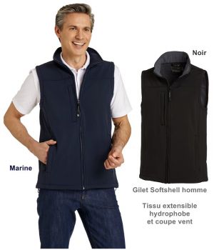 Gilet Softshell homme, Tissu extensible hydrophobe et coupe vent