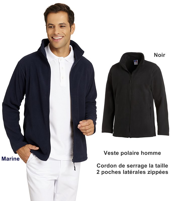 Veste polaire homme, Cordon de serrage la taille, 2 poches latérales zippées