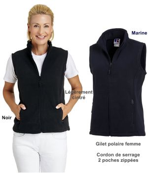 Gilet polaire femme, Cordon de serrage, 2 poches zippées, Légèrement cintré