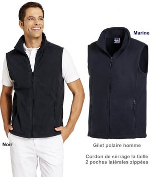 Gilet polaire homme, Cordon de serrage la taille, 2 poches latérales zippées