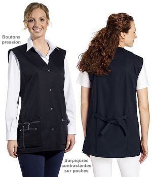 Blouse courte sans manches, Boutons pression, Surpiqûres contrastantes sur les poches