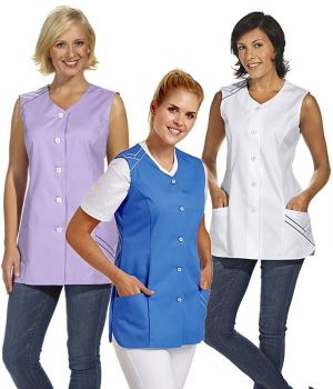 Blouse courte sans manches, pour femme, joli passepoil de couleur aux poches et aux épaules