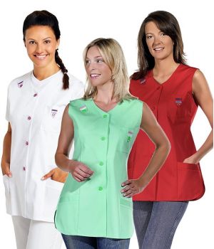 Blouse femme sans manches, Bride avec passepoil coloré à l'épaule et à la poche poitrine