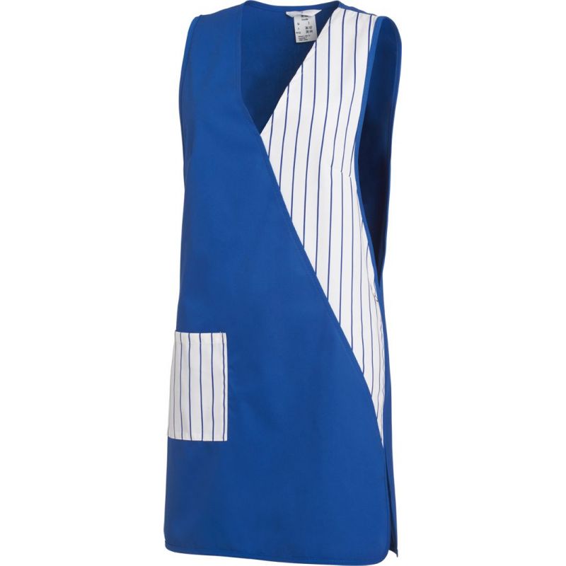 Tablier Sans Manches Boutonné - Imprimé Bleu - Taille 50 - Coton/polyester - 2 Poches Et Longueur 90cm