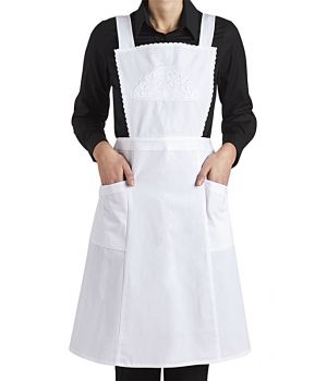 Tablier de service, Beau motif brodé, Finition dentelle
