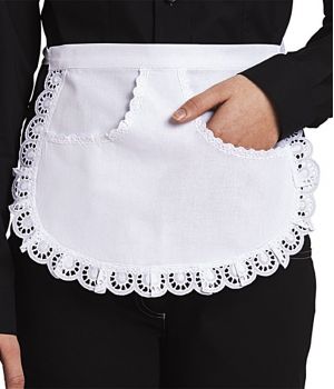 Tablier de service, Bord et entrée des poches en dentelle.