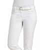 Pantalon blanc femme, coupe Jeans, tissu extensible Stretch, rivets