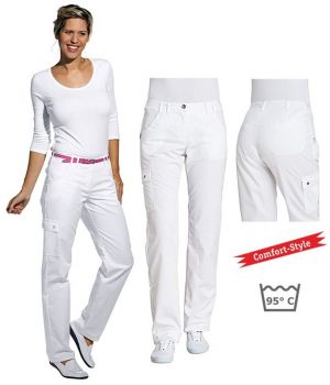 Pantalon blanc femme, poches devant ornées, poches arrière, confortable à la ceinture, peut bouillir
