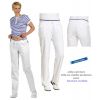 Pantalon blanc femme, Jolie ceinture côte en maille tendance, avec bordure violette